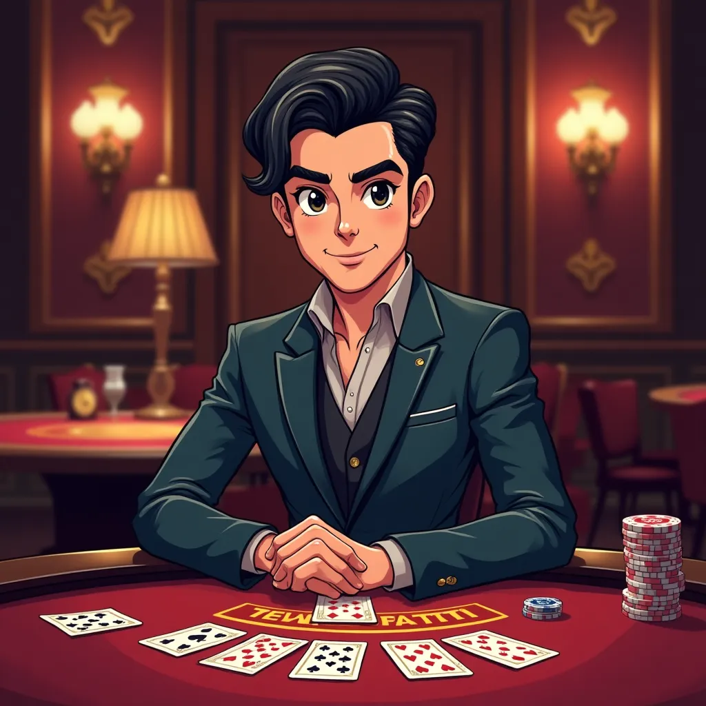 Cartoon live dealer casino table with neon lighting